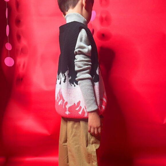 Unique 2-Piece Knit Set – Flame Vest + Beige Turtleneck – Kids & Teens - Picture 6 of 11